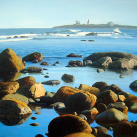 Golden Shore of Rhode Island Seascape Painting, 16″ x 20″, Oil on Canvas, 2014, by Artist Charles C. Clear III