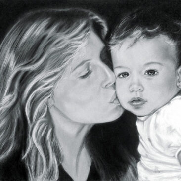 Mother and Child Hand Drawn Portrait by Artist Bonnie Lee Turner