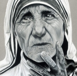 Mother Teresa Charcoal and Pastel Portrait by Artist Bonnie Lee Turner