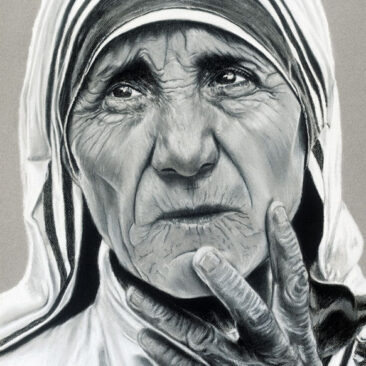 Mother Teresa Charcoal and Pastel Portrait by Artist Bonnie Lee Turner