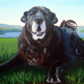 Painted Pet Portrait of a Black Labrador by Artist Charles C. Clear III