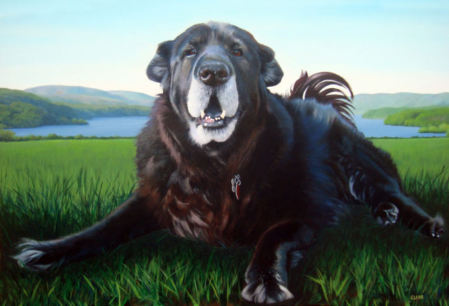 Painted Pet Portrait of a Black Labrador by Artist Charles C. Clear III