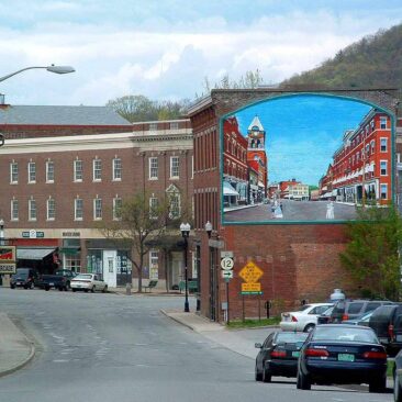 Historical Mural in Bellows Falls Vermont by Artists Charles C. Clear III and Bonnie Lee Turner of The Art Of Life