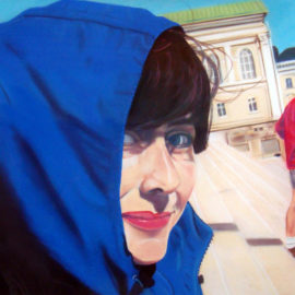 Woman in Blue Pastel Painting by Artist Bonnie Lee Turner