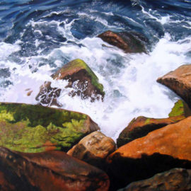 Seascape Painting of Ocean Rocks by Artist Charles C. Clear III