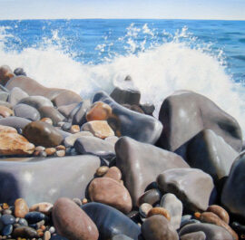 Rocky Shore Seascape Study Painting, 11″ x 14 “, Acrylic on Canvas, 2010, by Artist Charles C. Clear III