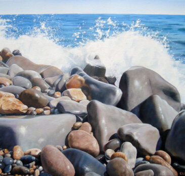 Rocky Shore Seascape Study Painting, 11″ x 14 “, Acrylic on Canvas, 2010, by Artist Charles C. Clear III