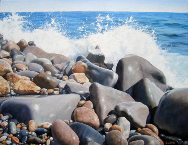 Rocky Shore Seascape Study Painting, 11″ x 14 “, Acrylic on Canvas, 2010, by Artist Charles C. Clear III