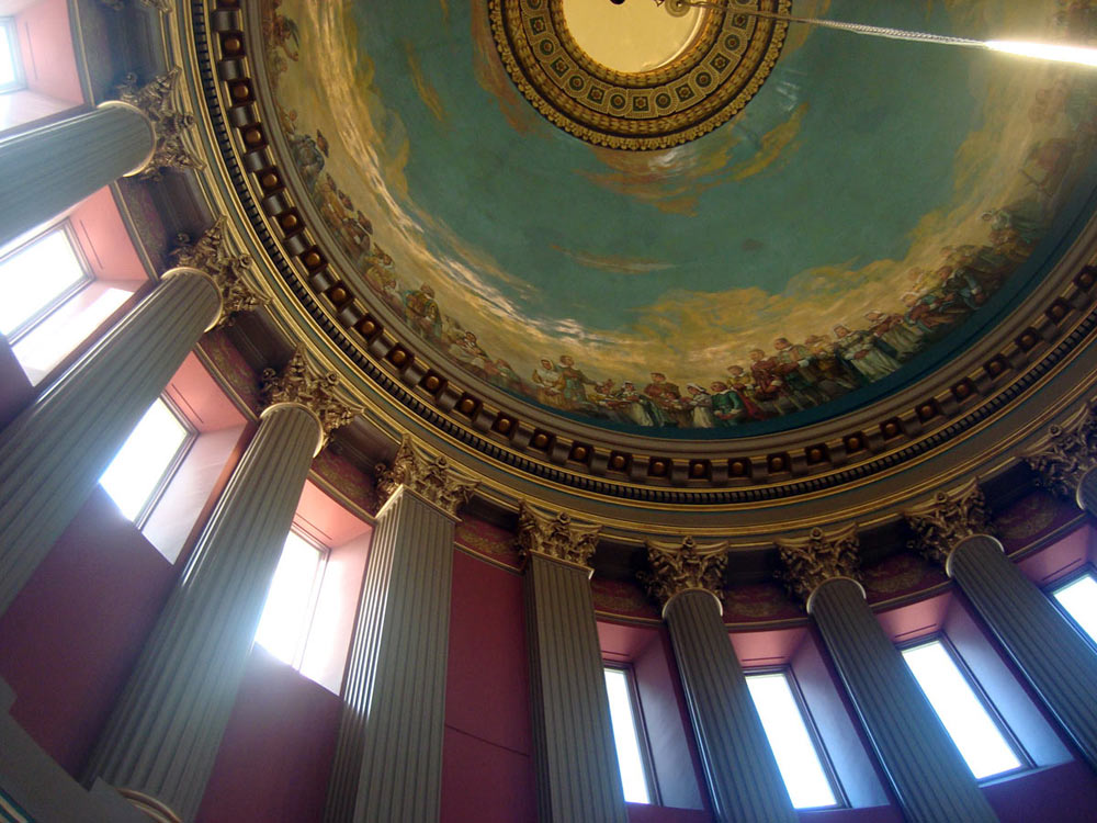 The completed art restoration project inside the Dome of the Rhode Island State House by Artist Charles C. Clear III