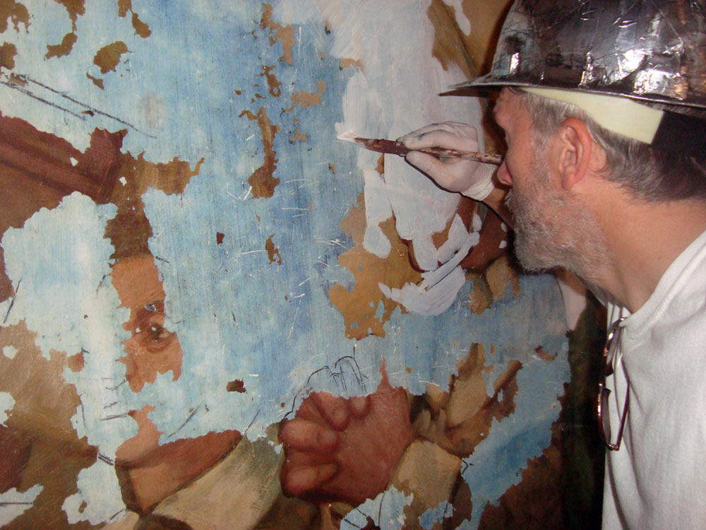 Art Restoration Work on the Mural inside the Dome of the Rhode Island State House by Artist Charles C. Clear III