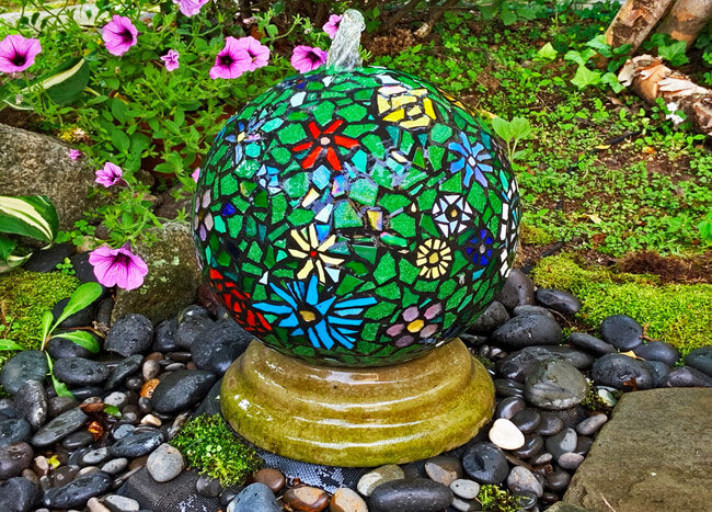 Mosaic Memorial Fountain Garden Sculpture by Artist Bonnie Lee Turner