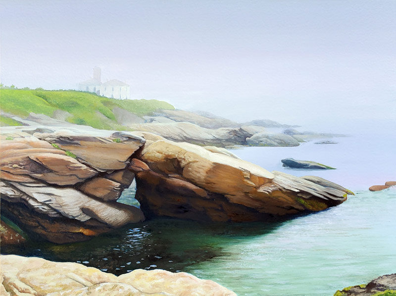 Beavertail Light and Fog by Rhode Island Artist Charles C. Clear III